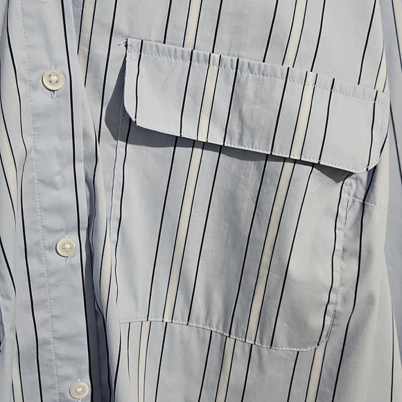 Ava & Viv Women's Light Blue Striped  Button Down Shirt - Picture 5 of 9